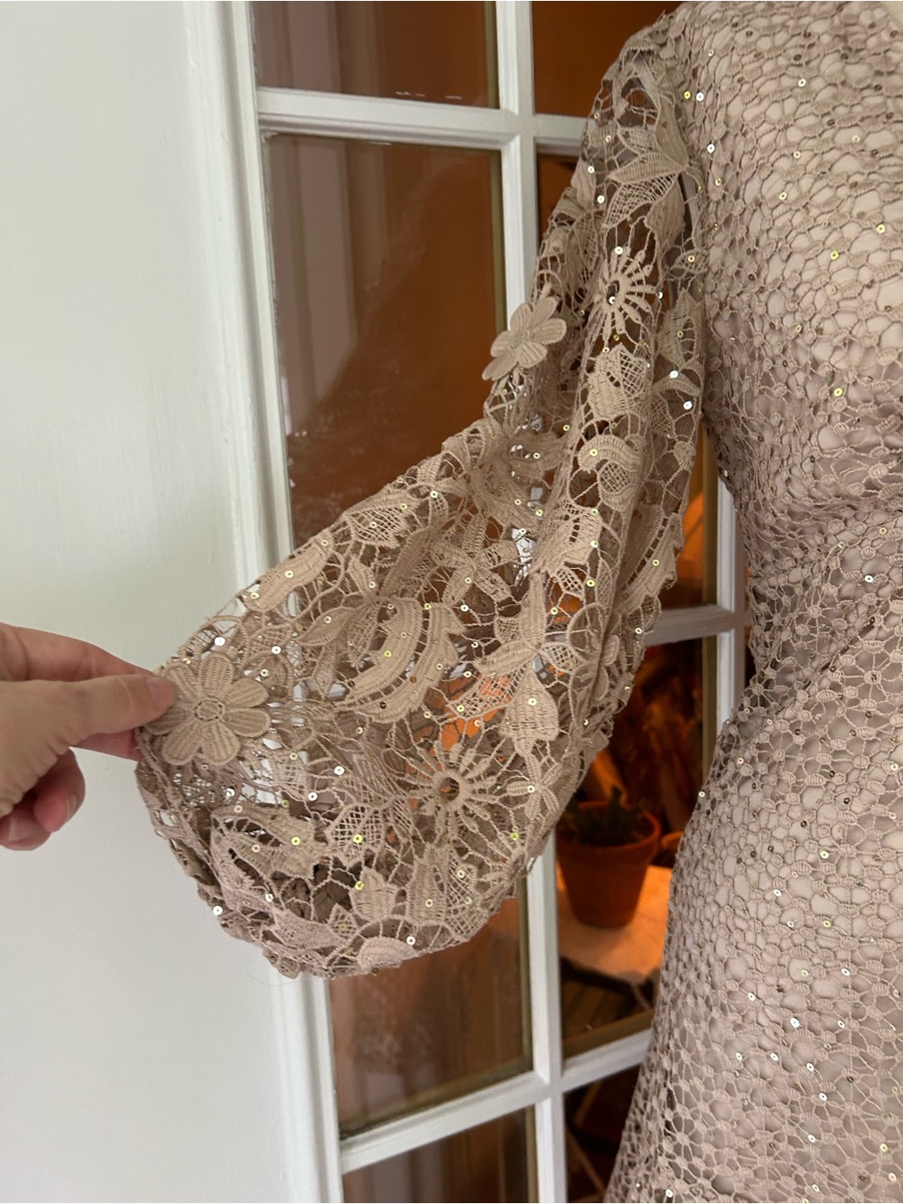 French Connection Nude Caballo Lace Sequined Mini Dress. Sz. 6 - Picture 5 of 15